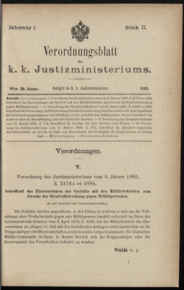 Verordnungsblatt des K.K. Justizministeriums 18850120 Seite: 1