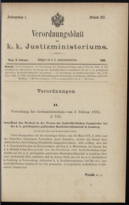 Verordnungsblatt des K.K. Justizministeriums 18850206 Seite: 1