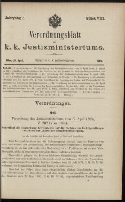 Verordnungsblatt des K.K. Justizministeriums 18850420 Seite: 1