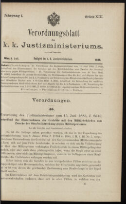 Verordnungsblatt des K.K. Justizministeriums 18850709 Seite: 1