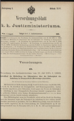 Verordnungsblatt des K.K. Justizministeriums 18850807 Seite: 1