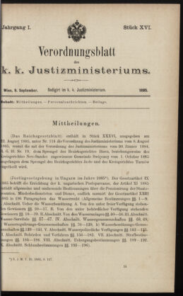 Verordnungsblatt des K.K. Justizministeriums 18850909 Seite: 1