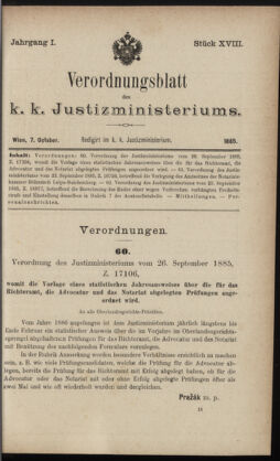 Verordnungsblatt des K.K. Justizministeriums 18851007 Seite: 1