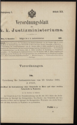 Verordnungsblatt des K.K. Justizministeriums 18851106 Seite: 1