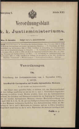 Verordnungsblatt des K.K. Justizministeriums 18851121 Seite: 1