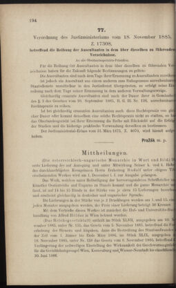 Verordnungsblatt des K.K. Justizministeriums 18851121 Seite: 6