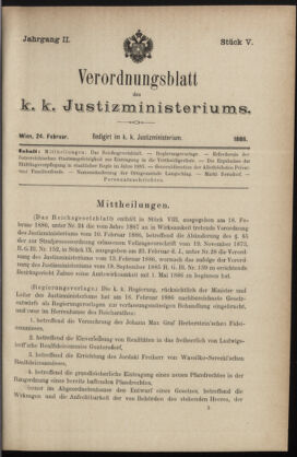 Verordnungsblatt des K.K. Justizministeriums 18860224 Seite: 1