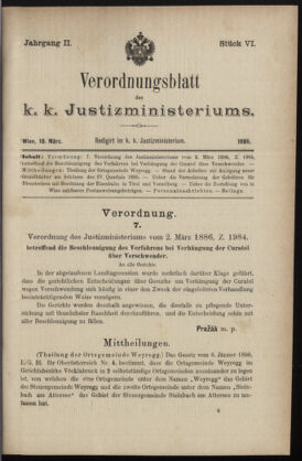 Verordnungsblatt des K.K. Justizministeriums 18860310 Seite: 1