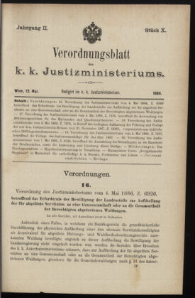 Verordnungsblatt des K.K. Justizministeriums 18860512 Seite: 1