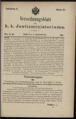 Verordnungsblatt des K.K. Justizministeriums 18860524 Seite: 1