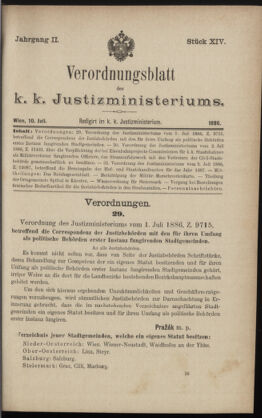 Verordnungsblatt des K.K. Justizministeriums 18860710 Seite: 1