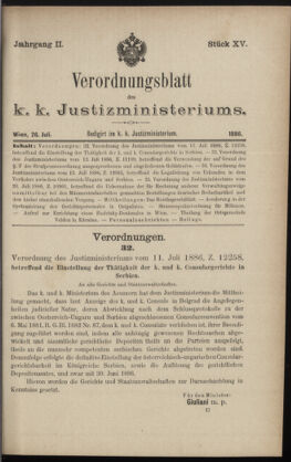 Verordnungsblatt des K.K. Justizministeriums 18860726 Seite: 1