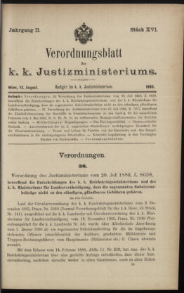 Verordnungsblatt des K.K. Justizministeriums 18860813 Seite: 1