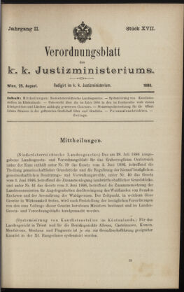 Verordnungsblatt des K.K. Justizministeriums 18860825 Seite: 1