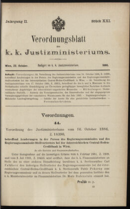 Verordnungsblatt des K.K. Justizministeriums 18861022 Seite: 1