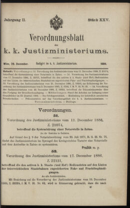 Verordnungsblatt des K.K. Justizministeriums 18861228 Seite: 1