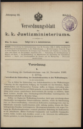 Verordnungsblatt des K.K. Justizministeriums 18870113 Seite: 1