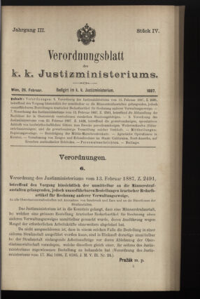 Verordnungsblatt des K.K. Justizministeriums 18870226 Seite: 1