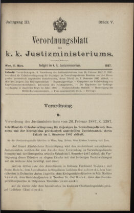 Verordnungsblatt des K.K. Justizministeriums 18870311 Seite: 1