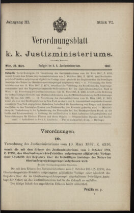 Verordnungsblatt des K.K. Justizministeriums 18870326 Seite: 1