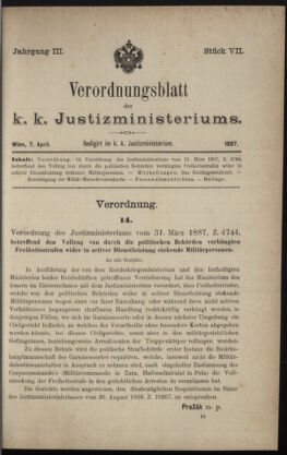 Verordnungsblatt des K.K. Justizministeriums 18870407 Seite: 1