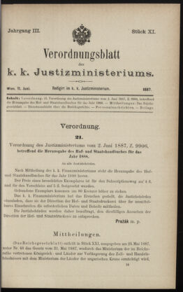 Verordnungsblatt des K.K. Justizministeriums 18870611 Seite: 1