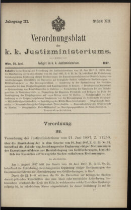 Verordnungsblatt des K.K. Justizministeriums 18870625 Seite: 1