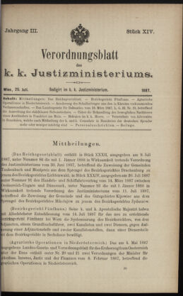 Verordnungsblatt des K.K. Justizministeriums 18870725 Seite: 1