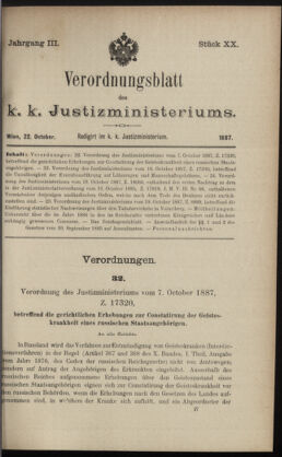 Verordnungsblatt des K.K. Justizministeriums 18871022 Seite: 1