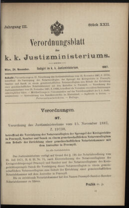 Verordnungsblatt des K.K. Justizministeriums 18871124 Seite: 1