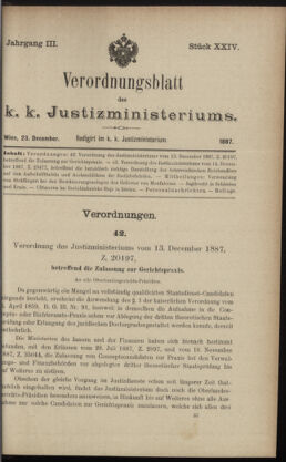 Verordnungsblatt des K.K. Justizministeriums 18871223 Seite: 1