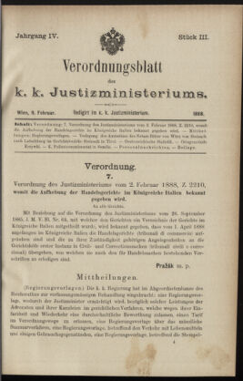 Verordnungsblatt des K.K. Justizministeriums 18880209 Seite: 1