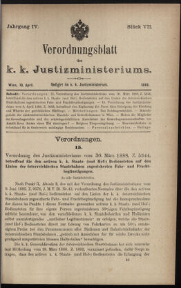 Verordnungsblatt des K.K. Justizministeriums 18880410 Seite: 1