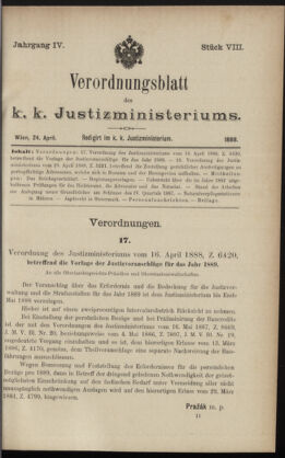 Verordnungsblatt des K.K. Justizministeriums 18880424 Seite: 1