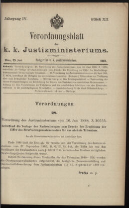 Verordnungsblatt des K.K. Justizministeriums 18880625 Seite: 1