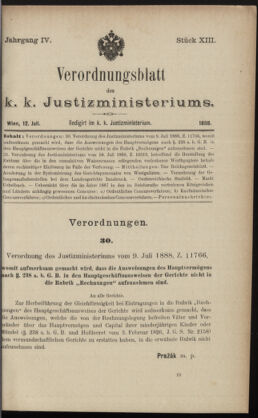 Verordnungsblatt des K.K. Justizministeriums 18880712 Seite: 1