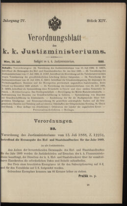 Verordnungsblatt des K.K. Justizministeriums 18880726 Seite: 1