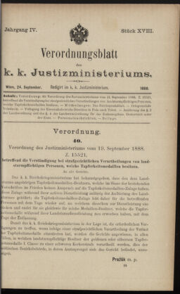 Verordnungsblatt des K.K. Justizministeriums 18880924 Seite: 1