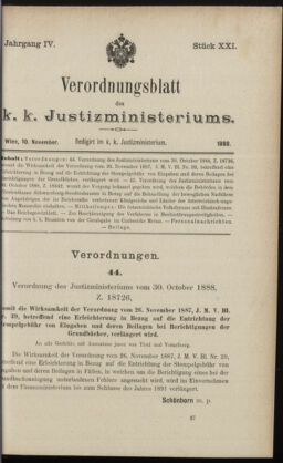 Verordnungsblatt des K.K. Justizministeriums 18881110 Seite: 1