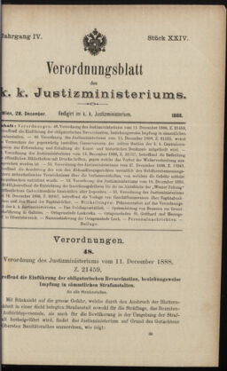 Verordnungsblatt des K.K. Justizministeriums 18881228 Seite: 1