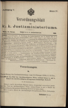 Verordnungsblatt des K.K. Justizministeriums 18890223 Seite: 1