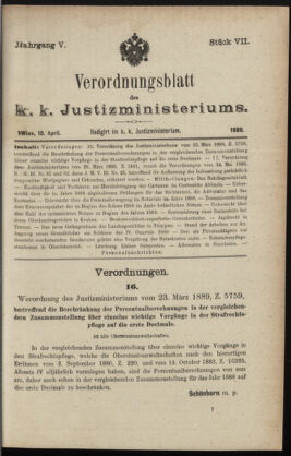 Verordnungsblatt des K.K. Justizministeriums 18890410 Seite: 1