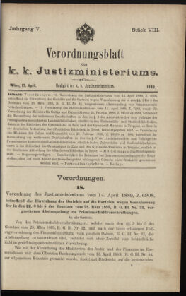 Verordnungsblatt des K.K. Justizministeriums 18890417 Seite: 1