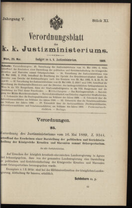 Verordnungsblatt des K.K. Justizministeriums 18890525 Seite: 1