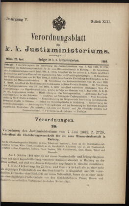 Verordnungsblatt des K.K. Justizministeriums 18890625 Seite: 1