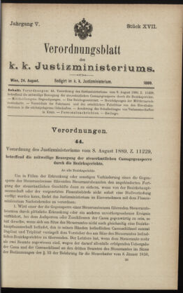 Verordnungsblatt des K.K. Justizministeriums 18890824 Seite: 1