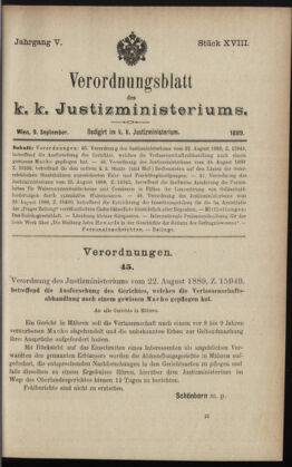 Verordnungsblatt des K.K. Justizministeriums 18890909 Seite: 1