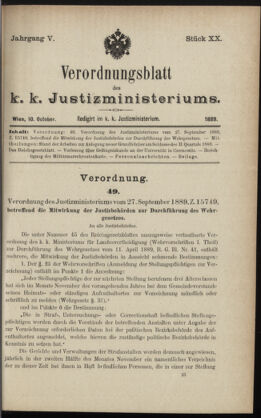 Verordnungsblatt des K.K. Justizministeriums 18891010 Seite: 1