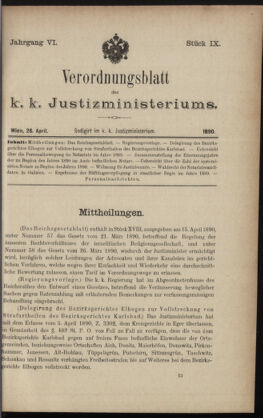 Verordnungsblatt des K.K. Justizministeriums 18900426 Seite: 1