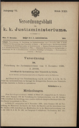 Verordnungsblatt des K.K. Justizministeriums 18901117 Seite: 1